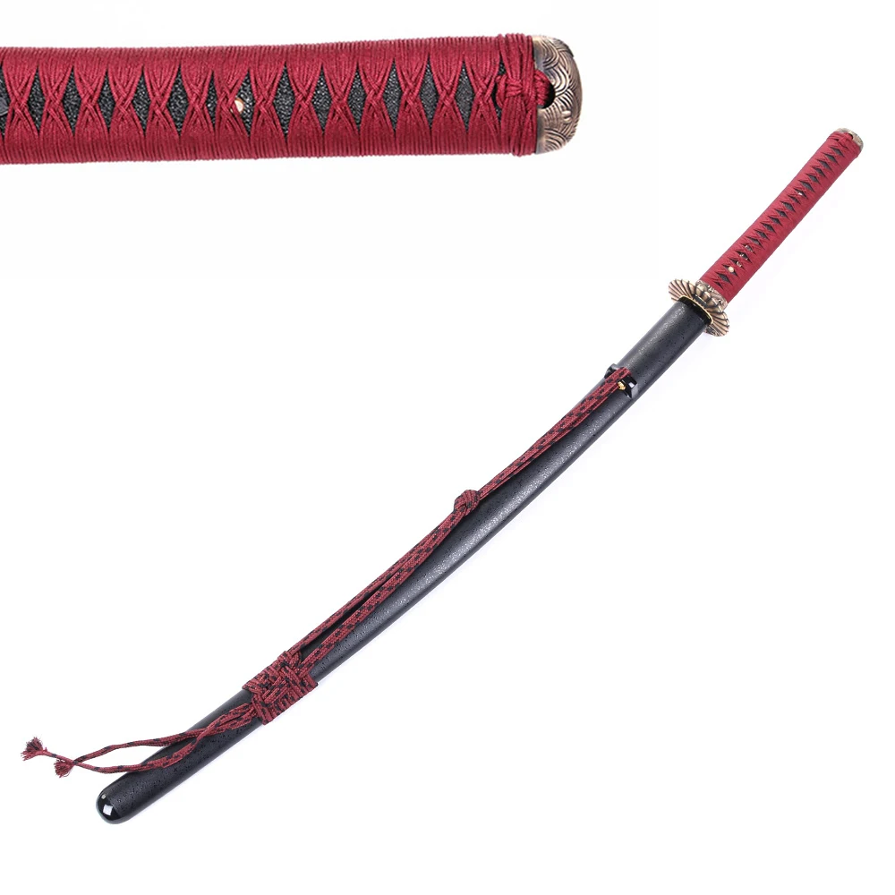 Handmade Swords Sunflower Tsuba Red Handle Real Wood Japanese Samurai Toy Swords
