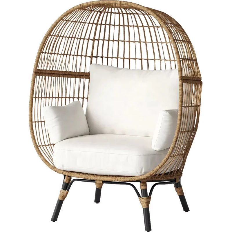 Wicker Rattan Swing Chair Hanging Egg Hammock Chair Cushions Hammock with Stand Cushioned Chair