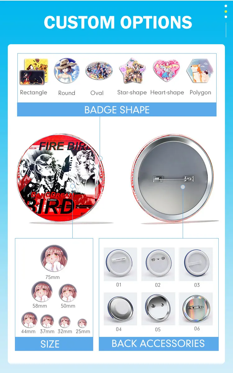 Hot selling 3 inch Custom White Blank MDF Round Circle Advertising Name Button Pin Badge For Sublimation