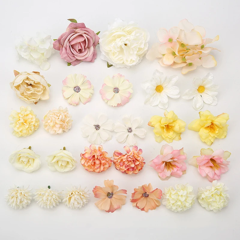 DIY Material Artificial Flower Head Long-Lasting Colorful Silk Flower Combination Wedding Car Wrist Flower Decoration Bulk