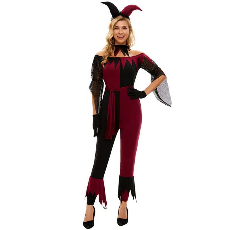 Red Sexy Circus Costume Fancy Joker Costume Clown Halloween Costume Cosplay