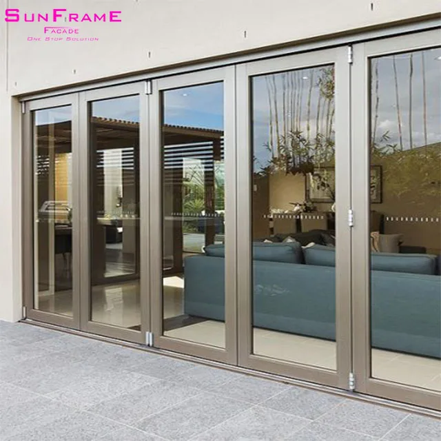 Exterior interior aluminum frameless smart glass bifold inserts folding patio bathroom restaurant hinge doors