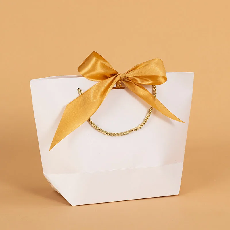 customization gift wrap and bow set pull up gift ribbon bow paper shopping packing bag with ribbon handle