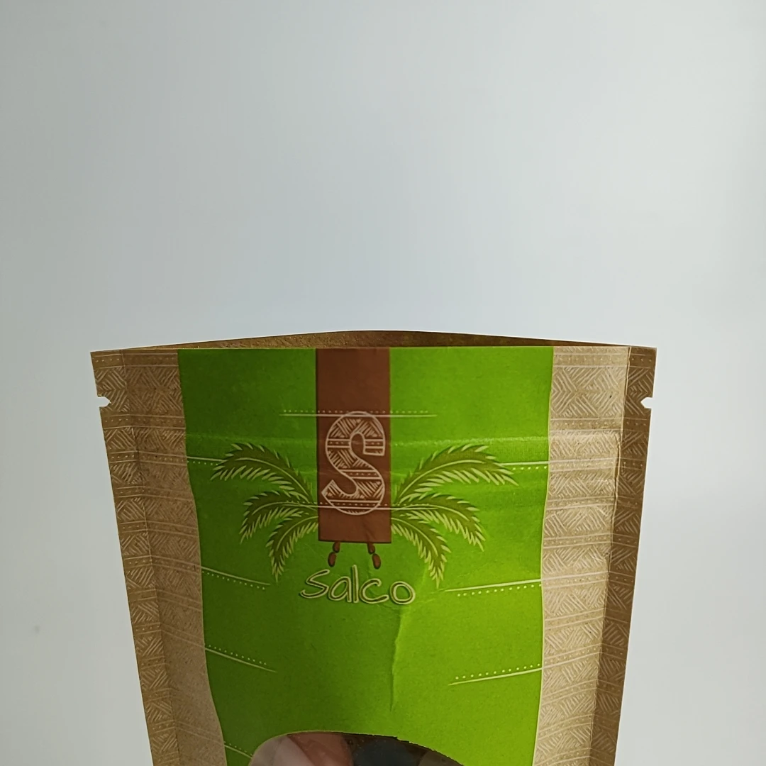 Wholesalers zipper kraft paper bag with window stand up peanut snack packaging bag