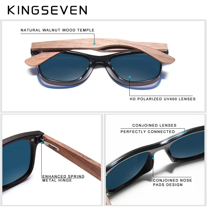  Очки солнцезащитные KINGSEVEN поляризационные модные брендовые дизайнерские цветные зеркальные солнечные очки из орехового дерева ручная