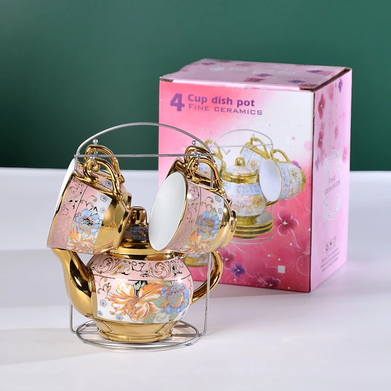 Luxury  Porcelain Coffee Tea Set Gold Decor Ceramic Tea Pot and Cup Five set European style coffee tea sets