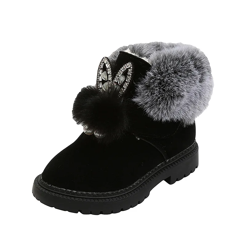 Kids plus thick plush keep warm midi short shoes bunny ears children winter boots