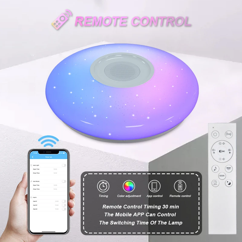 Bluetooth Speaker Music Rgb Smart Remote Control Dimmable Acrylic Round Light Ceil Flush Mount Modern Led Ceiling Light Fixture