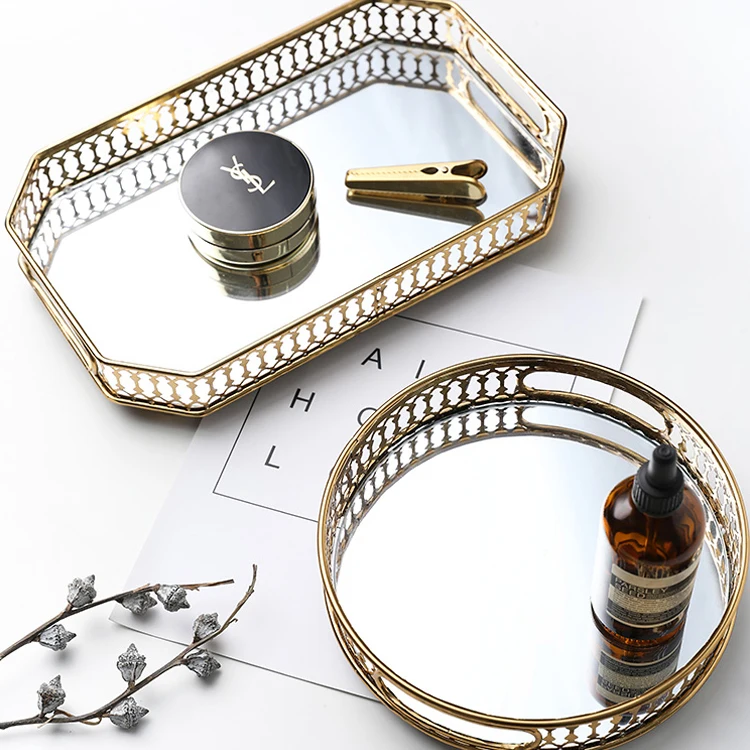 Home Decor Mirror Trays Glass Gold Luxury Accent Interior Party Living Room Wedding Other Home Decor Table Decoration For Home