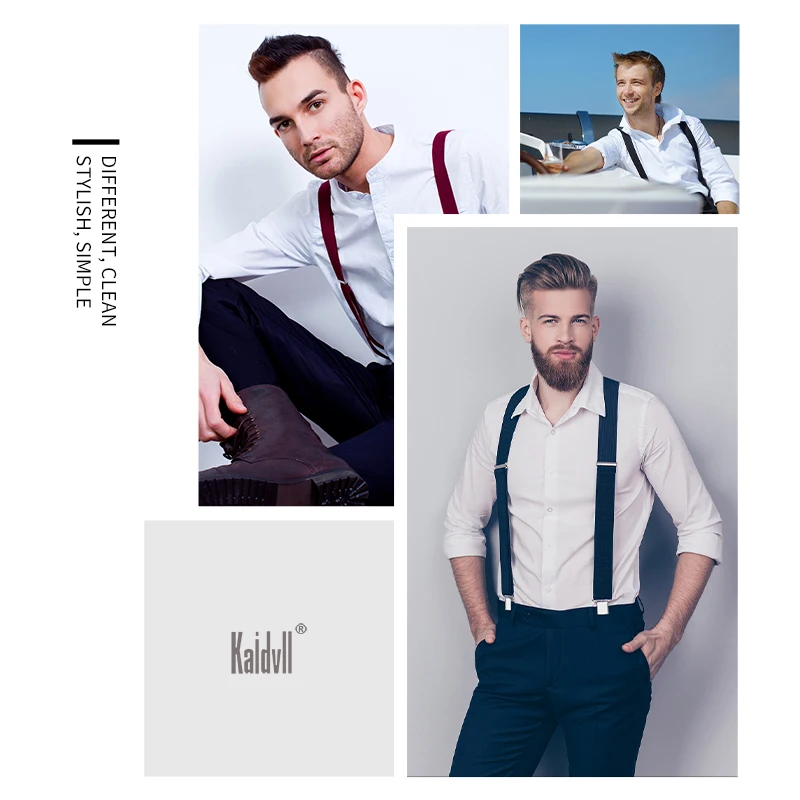 Black Color X Shape Fashion Design Adjustable Metal 4 Clips Elastic Band Straps Suspenders for Men