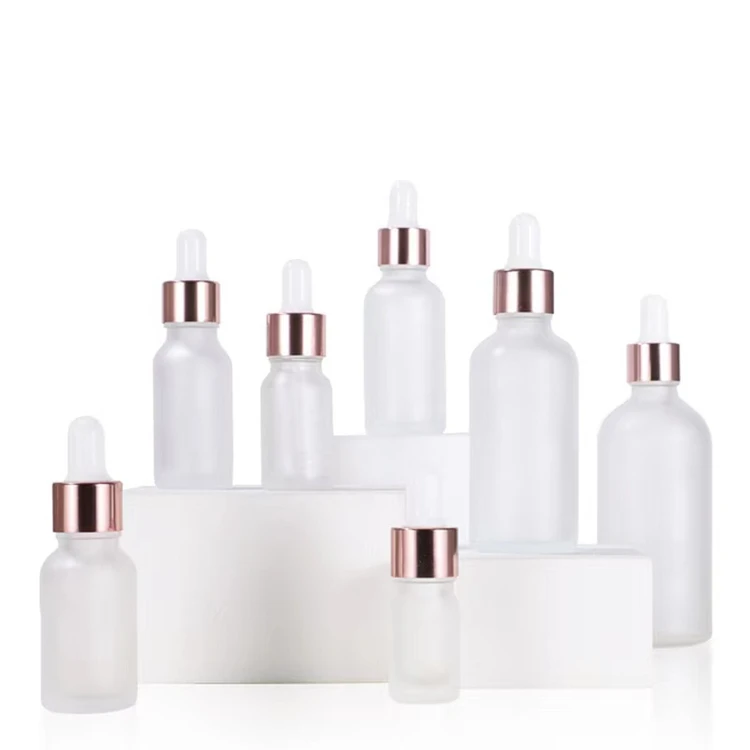 
Hot sale 10 g 15ml 20ml 30ml 50ml 100ml frosted oil essential packaging matte clear dropper bottles gold top 