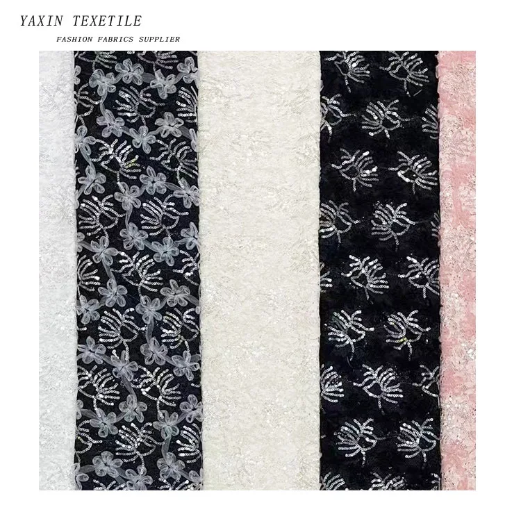 Soft Plain Color Tulle Beaded Sequins Decoration Lace Fabric for Apparel-Dancewear