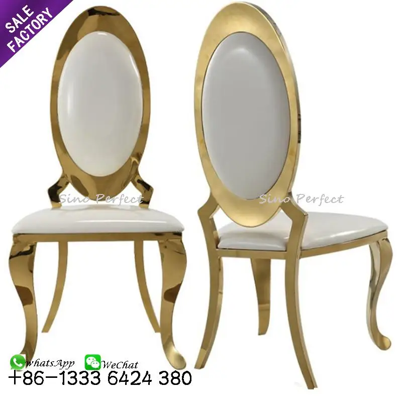China Factory Luxury Gold Back Stackable Stainless Steel Legs Banquet Wedding Chair For Sale