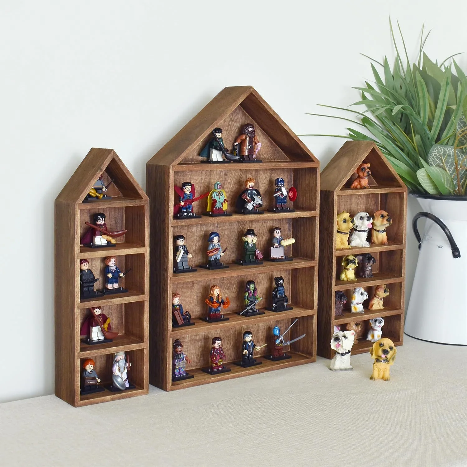 3 in 1 multi functions rustic bamboo wooden office toys figure collections wall organizer nail polish wall display rack