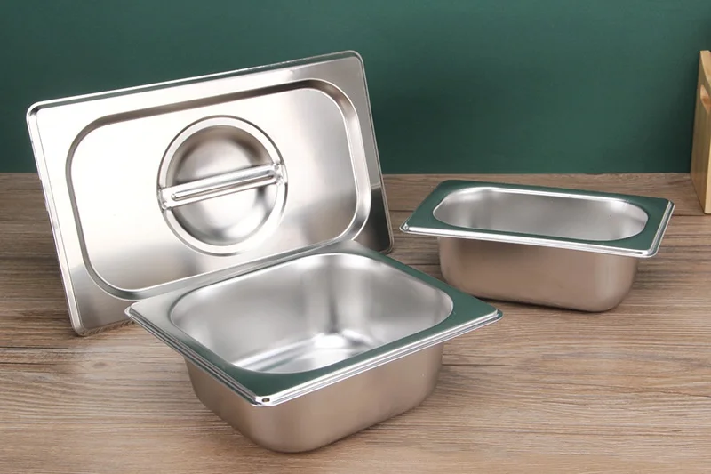 Commercial Stainless Steel GN Gastronorm Container Pan Jam Box kitchen storage tray with Cover for Milk Tea Shop Commercial Use