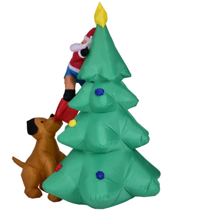 Inflatable Christmas Candy Tree with Climbing Santa Claus bitten by Dog for Party Yard Decoration