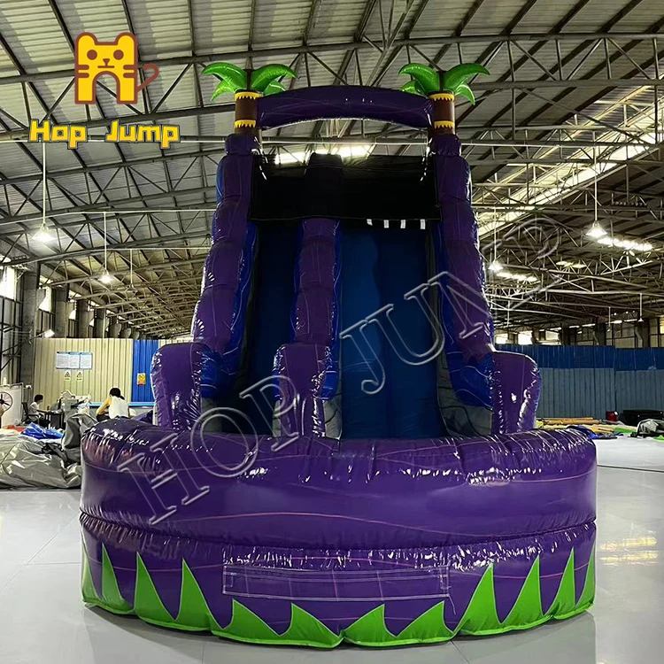 Dolphin theme inflatable water slide with water pool kids summer palm tree game inflatables slide with water pool and blower