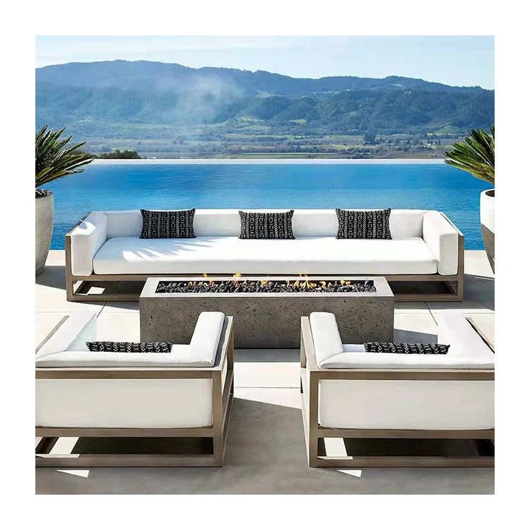 Modern outdoor terrace furniture wooden garden table hotel villa luxury teak sofa set