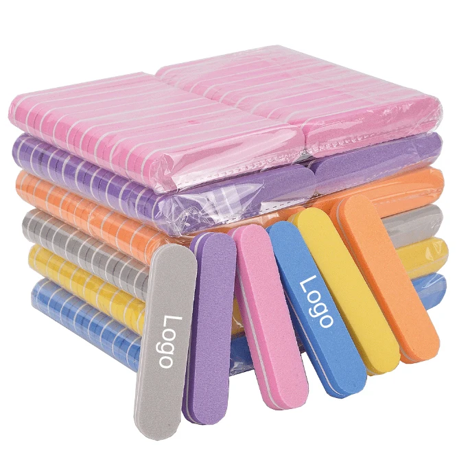 Custom Logo Professional Washable Double Side Orange Pink Buffer 100/180 EVA Mini Nail Sponge Block File