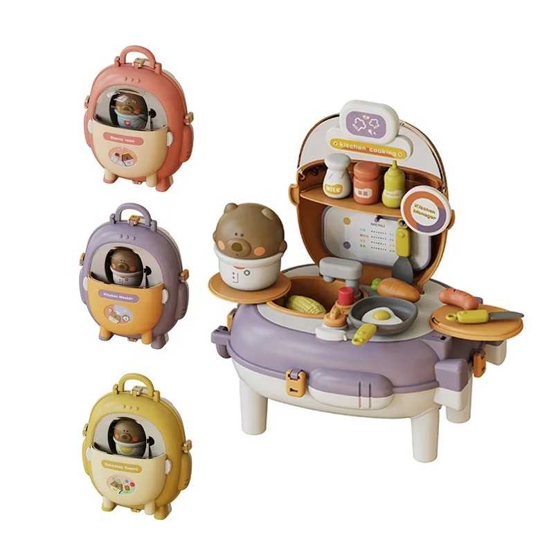 Children New Arrivals Toddlers Schoolbag Space Makeup Cooking Pretend Play Toys Set Dress Up Backpack Kitchen Set for Kids