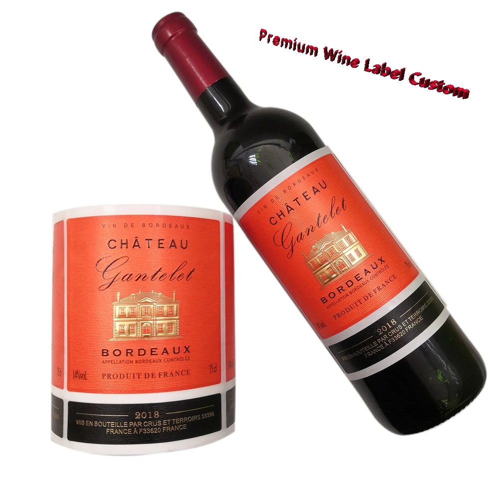Minsda high quality Custom printing red wine bottle water bottle labels printed Logo bottle label sticker