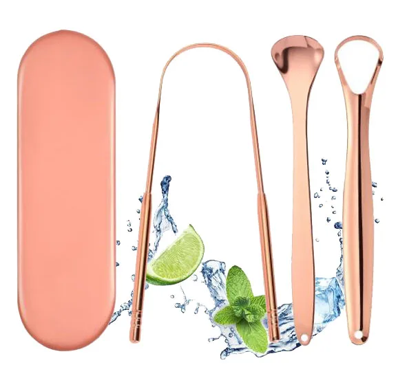 
Factory Wholesale Surgical Grade Stainless Steel Copper Plated Tongue Cleaners set 304 Stainless Steel Gold Tongue Scraper 