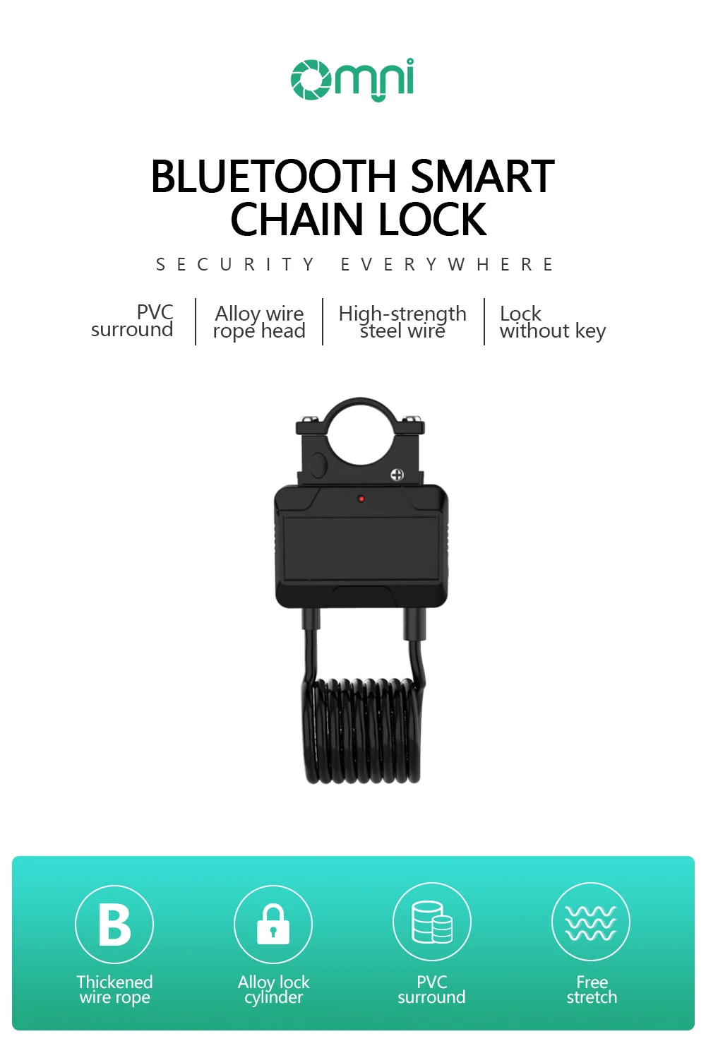 Stable Sliding And Detachable IP66 Blue Tooth Connection Fast Unlock Bike Anti-theft Auto Cable Lock Bicycle Safety Cable Lock