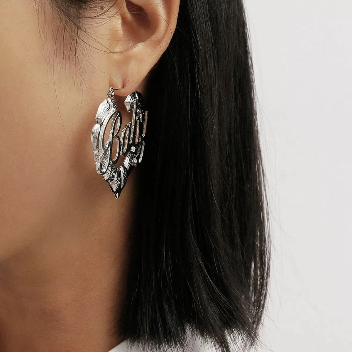 Chunky gold hoop letter baby earrings bamboos heart shape earrings