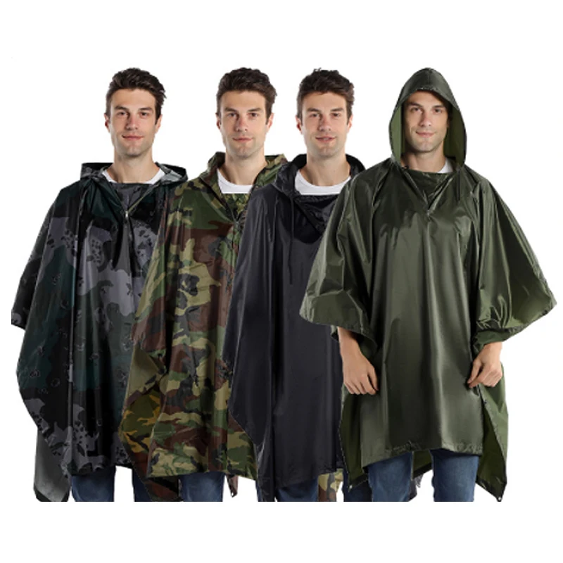 Polyester PVC Camouflage Raincoat Cloak Adult Raincoat Hiking Outdoor Riding Poncho Factory Supply