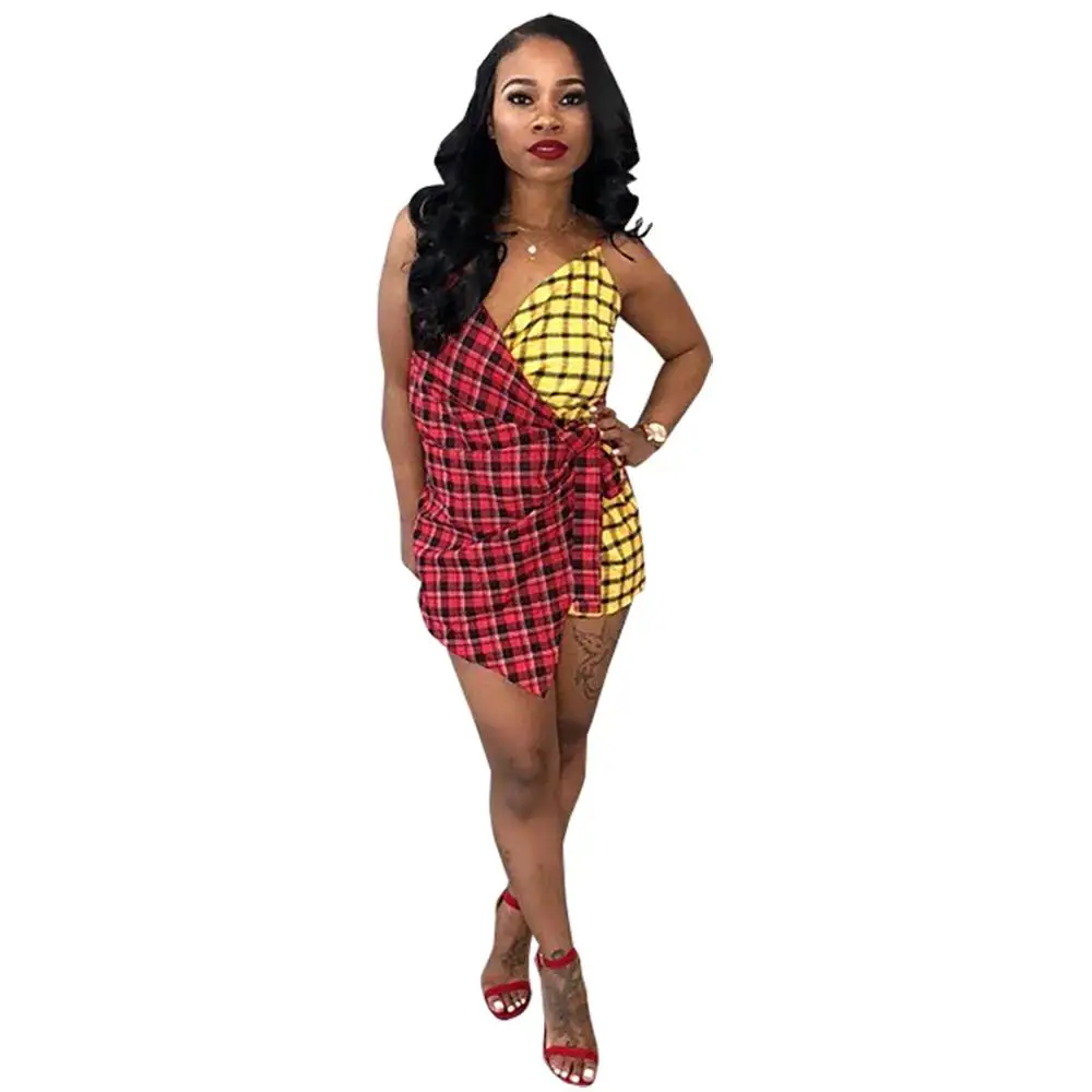 
LLDRESS 2020 wholesale Sexy Patchwork Wrapped Straps Rompers One Piece Dress 