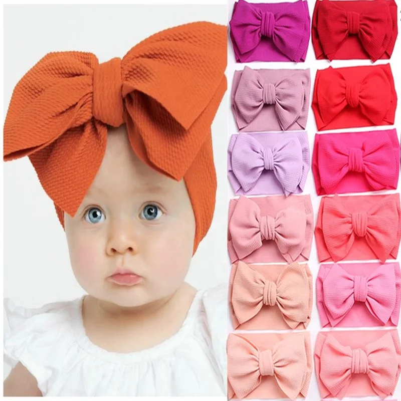 INS Large Headband Bows Baby Infant Newborn Turban Hair Band Ribbed Baby Nylon Headbands Accessories
