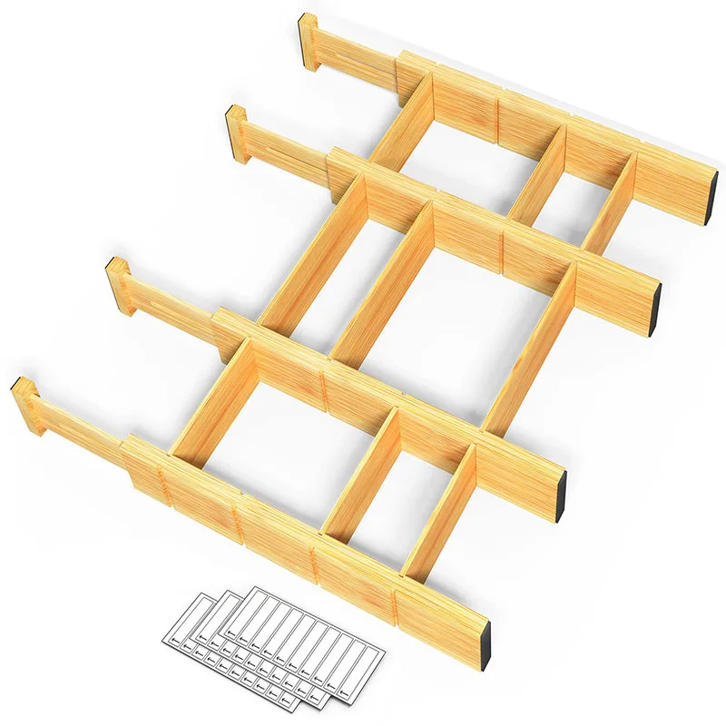 Bamboo Adjustable Drawer Dividers With Inserts And Labels