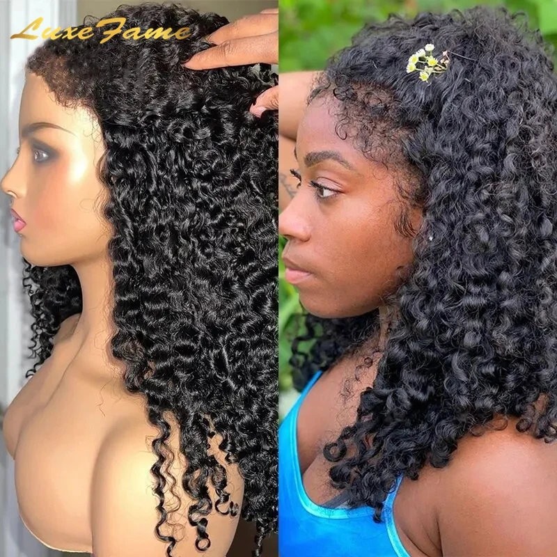 4C Hairline Kinky Edge Wig, 10-40 Kinky Curly Lace Frontal Wig with Baby Hair ,180 Density 4x4 Lace Closure Glueless  Wig