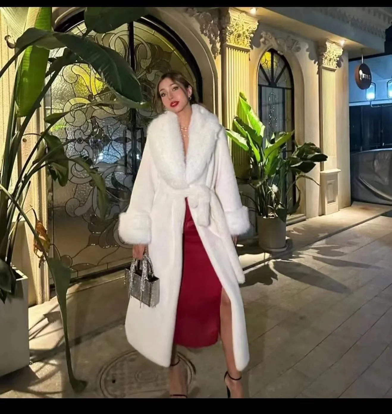 Winter Fashion Plus Size Warm Mink Fur Trench Long Coat With Fur Lapel And Cuff Faux Fur Trim Jacket For Women Winter Coat