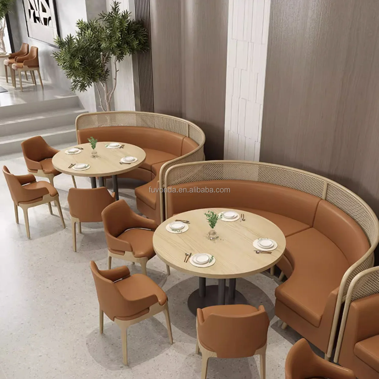 Customization Restaurant Sofa Booth Seating Cafe Commercial Furniture Wooden Chair and Table set for Restaurant