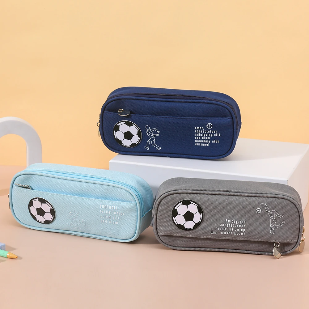High Quality Wholesale Customize Logo Waterproof Cute Cartoon Students Pencil Case with Football For Children