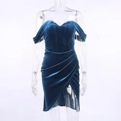 Autumn Korean Velvet Sexy Split Dress  European and American Style Evening Dress Women