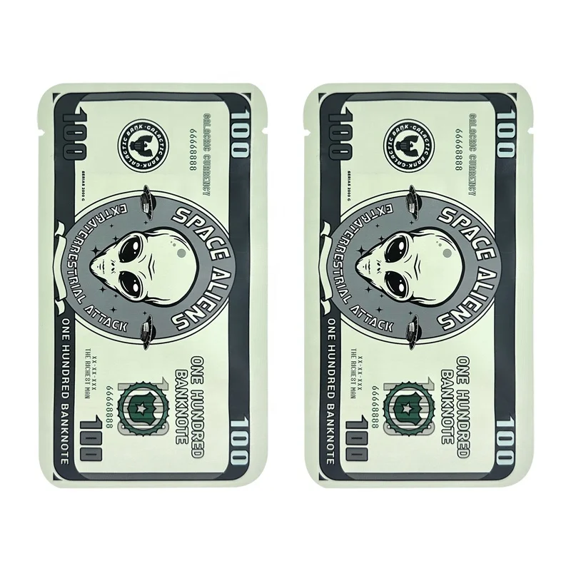 100 PCS Dollar Sign Pattern Money 1g-3.5g Mylar Bags Smell Proof Bag Tobacco Accessories U.S. Dollars Zip lock Bag Props Pouch