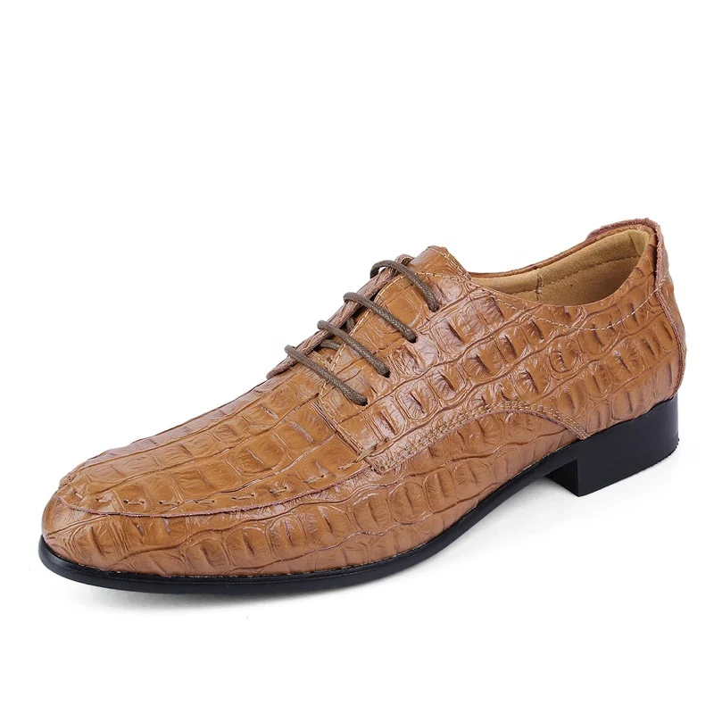 Men Lace-Up Cow leather shoe Crocodile pattern formal shoes men Genuine leather derby casual dress Shoes