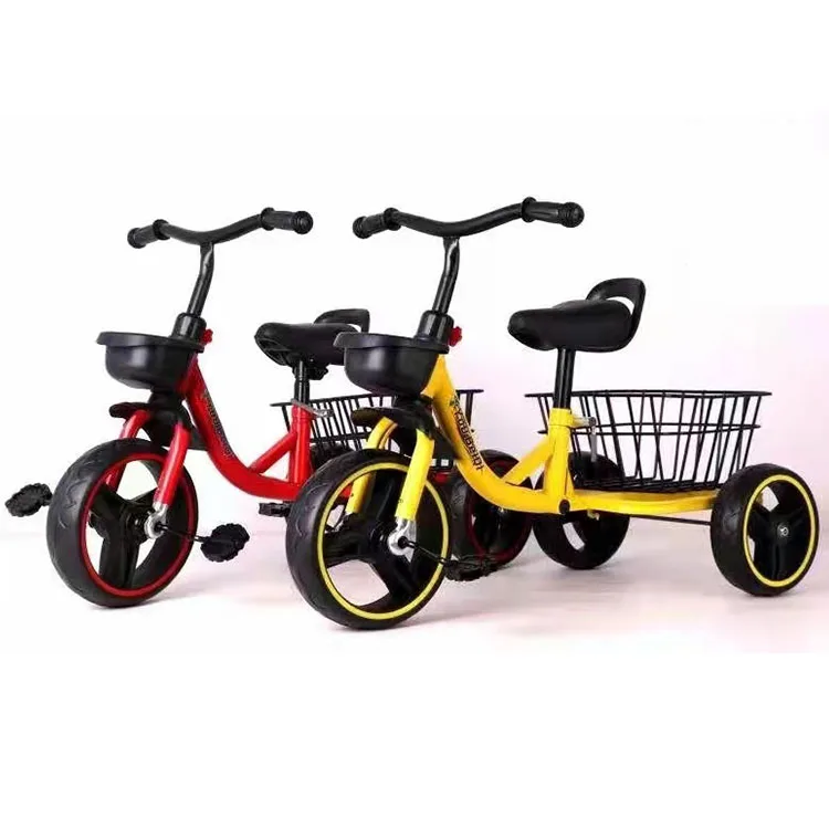 Cheap price factory double 2 seats two seater 3 wheel bike bicycles walker twins baby tricycle trike for kids children two baby