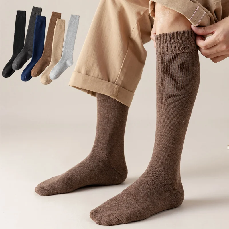 Wholesale custom logo OEM winter socks terry thicken cushion knee high socks cotton warm length snow fluffy soft tube socks