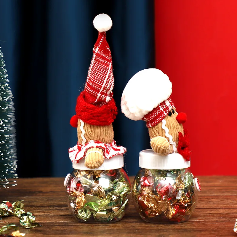 Christmas Candy Jar Plastic Transparent Gift Storage Bottle Snowman Elk Festival Decoration Kid Gift Packaging For New Year
