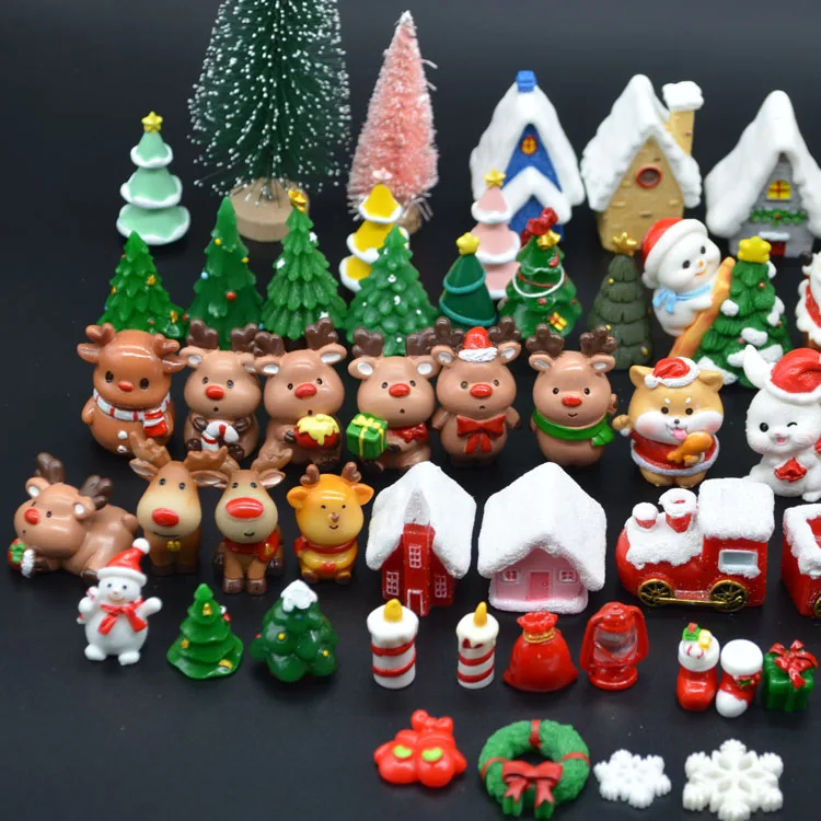 resin diy gift set little people toddler human figure of ornament christmas themed mini figurines xmas tree snowman children toy