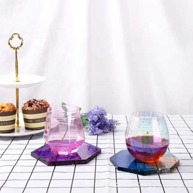 DLR135 Wholesale  7*2.8cm High mirror table decoration epoxy glue mold octagon coaster silicone epoxy resin molds