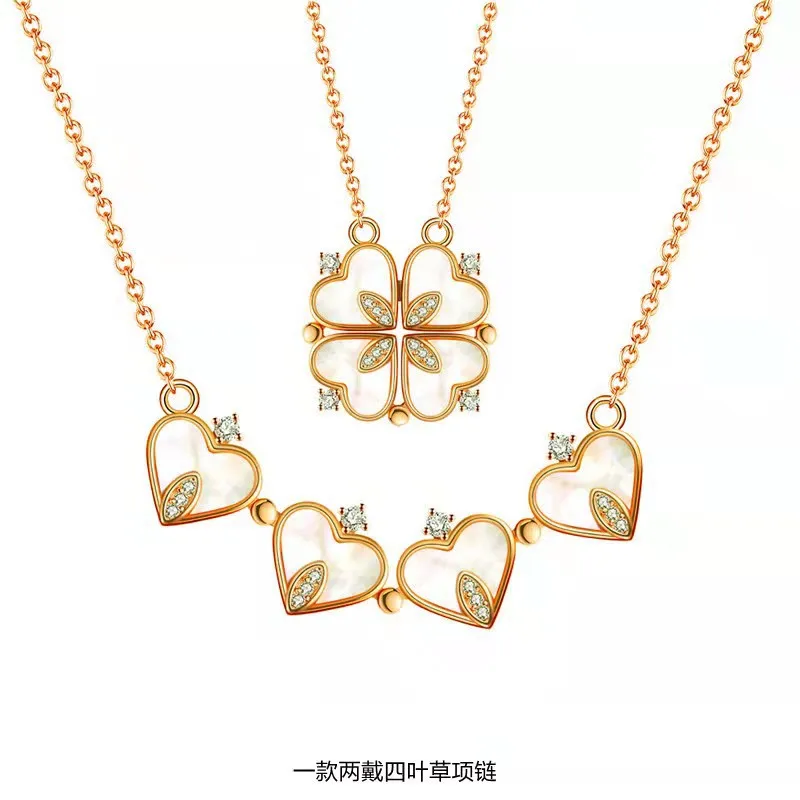 18k Gold Plated Stainless Steel Love Magnetic Pendant Necklace For Women Heart Shaped Four Leaf Clover Necklace Jewelry Gift