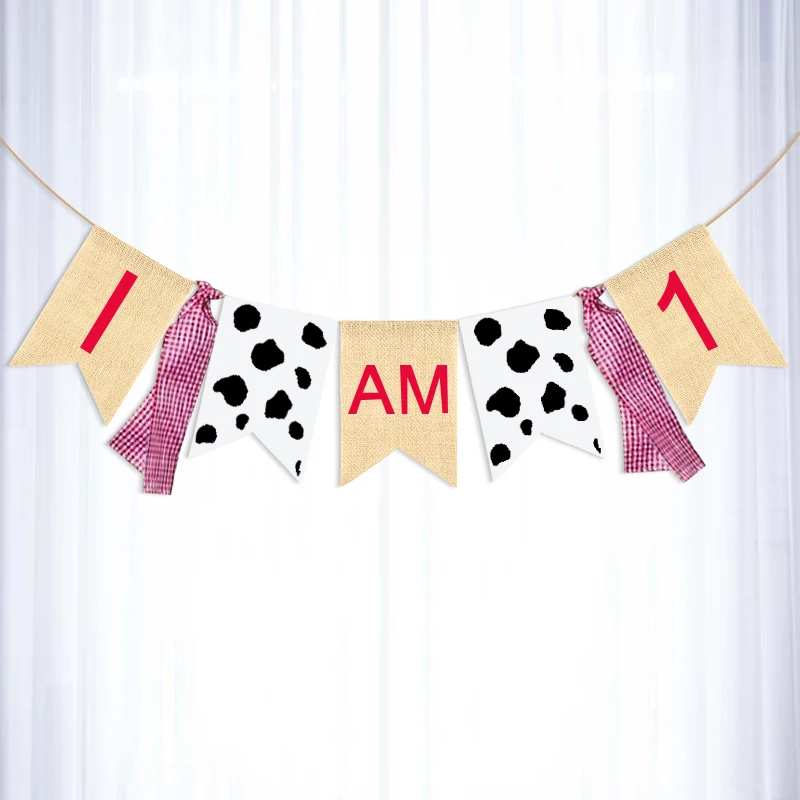  Фетровая ткань с коровьим узором I AM 1 banner Baby 1-й день рождения
