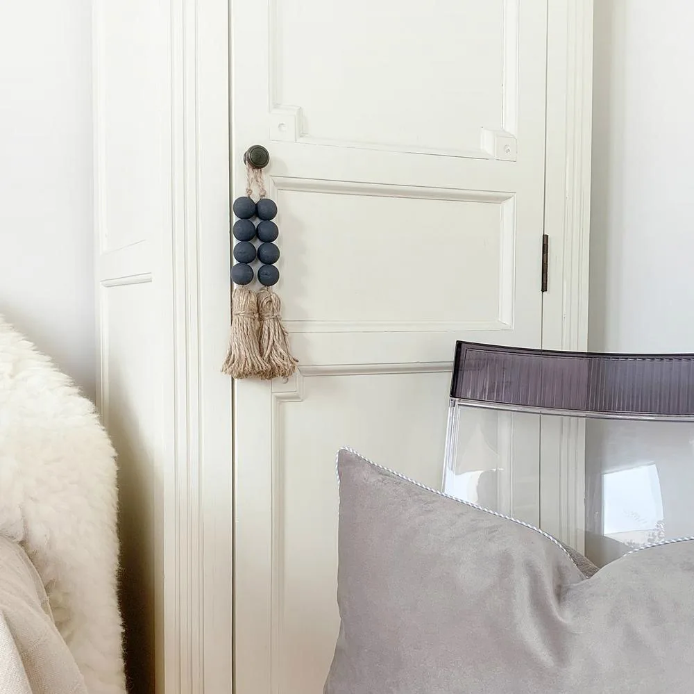 Farmhouse Rustic Beads with Country Tassels Wood Bead Garland Closet Door Handle Knob Decorations