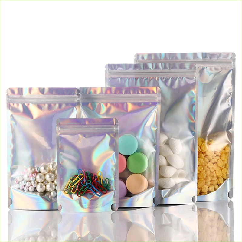 110x160+30 mm Holographic Mylar Bags Resealable Zip Lock Bags for Coffee Packaging Heat Sealable Foil Bag Pack 1000pcs