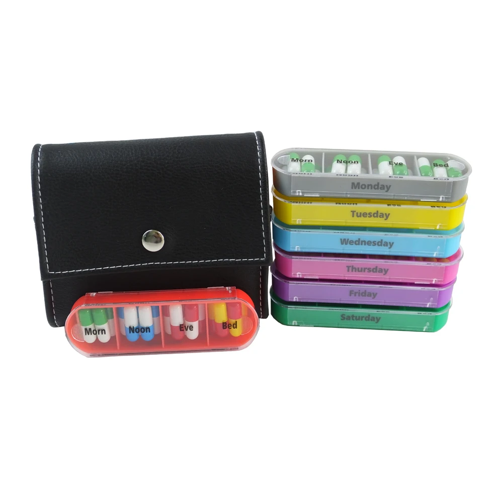 Weekly Travel Pill Organizer - Medication Wallet Pill Box Reminder, Pill Container Dispenser Case, 4 Times a Day