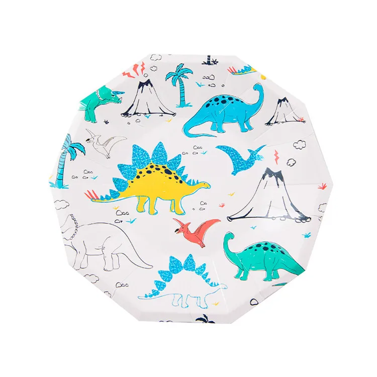 2021 Valentines Tik tok Custom Paper Plate Party Supplies Blue Dinosaur Plates and Cups for Kids Birthday Party Decoration